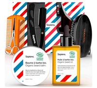 Sapiens Barbershop Kit Cura Barba Uomo Cura - Set Rasatura e Cura Barba - Rasoio a Mano Libera, Olio Barba e Balsamo Barba BIO, Spazzola barba, Pettine barba, Accessori da barbiere - Set Regalo Uomo