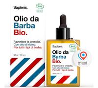 Sapiens Olio per Barba da Uomo, Biologico, 30 ml, Curativo per Barba, Certificato Cosmos, Olio di Ricino, Crescita Capelli