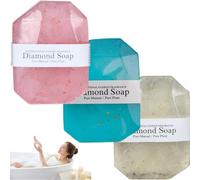 Sapone al diamante 3 pezzi, sapone all'olio da bagno a forma di gemma vegetale naturale, olio essenziale profumato botanico, bagno in lamina d'oro per donne e uomini, barrette