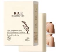 Sapone al latte di riso con sacchetto riutilizzabile in rete, idratazione delicata e lunga durata per tutti i tipi di pelle, sapone di riso vegano per corpo e viso, sapone detergente (1 pezzi)