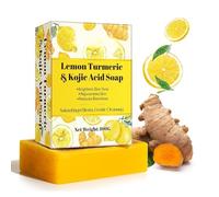 Sapone all'acido kojico al limone e curcuma, sapone all'acido cogico per macchie scure con vitamina C, vitamina E, retinolo, collagene, sapone da bagno per viso e corpo, sapone naturale fatto a mano