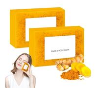 Sapone illuminante di curcuma simbolica, sapone illuminante di acido kojico simbolico, saponi di rimodellamento del punto scuro della curcuma naturale, idratanti e illuminamenti (2PCS)