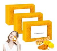 Sapone illuminante di curcuma simbolica, sapone illuminante di acido kojico simbolico, saponi di rimodellamento del punto scuro della curcuma naturale, idratanti e illuminamenti (3PCS)