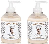 Sapone Liquido al Latte D'Asina Bio, 2 Confezioni, 300ml | Per Mani, Per Viso, Per Corpo