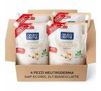 Sapone Liquido Ricarica 2 Litri 4 Pezzi Bianco Latte Detergente Mani Corpo Delicato con Profumo Vaniglia e Caramello Senza Microplastiche Uso Quotidiano