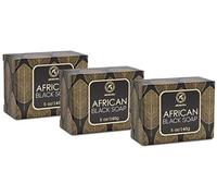 Sapone nero Africano 3x140 g - Idratante - Nutriente - Sapone nero Africano Grezzo e Naturale 100% con Burro di Karitè e Olio di Cocco - Per Tutte le Pelli - Ingredienti Naturali
