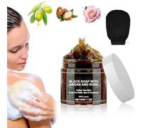 Sapone Nero Beldi del Marocco Zawina, Sapone Nero Beldi del Marocco con Argan e Rosa, Scrub Corpo Marocchino con Guanto Esfoliante, Deterge in Profondità il Corpo, Idrata ed Esfolia la Pelle (1PC)