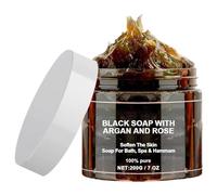 Sapone Nero Beldi Marocchino, 1 Confezione Sapone Nero Marocchino Hammam Scrub Corpo Marocchino Sapone Nero Con Argan E Rosa Saponetta Nera Africana, Saponetta Detergente Illuminante, 200 G