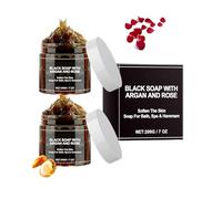 Sapone nero con argan e rosa, detergente per il corpo esfoliante, pulizia delicata, 100% naturale, idrata e ammorbidisce la pelle, sapone nero per bagno, spa e hammam (2 pezzi)