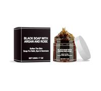 Sapone nero del Marocco - Barra esfoliante per il corpo con argan e rosa per una pulizia profonda, sapone nero africano naturale adatto a tutti i tipi di pelle (1)