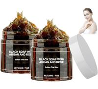 Sapone Nero Marocchino,2pc Sapone Nero Marocco con Argan e Rose,Morocco Black Soap,Naturale Marocchino Peeling Gel Doccia,Sapone Nero Scrub Corpo Sapone,Sapone Esfoliante Saponetta Nera,200g