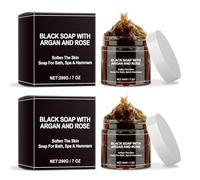 Sapone Nero Marocchino, Arricchito con Olio di Argan ed Essenza di Rosa - Sapone Esfoliante per Bagno Turco per una Pulizia Delicata e Idratante, Lascia la Pelle Setosa e Morbida, 200 g