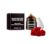 Sapone Nero Marocchino, Con Olio di Argan e Estratto di Rosa 200g, Detergente Esfoliante per il Corpo che Pulisce in Profondità, Idrata e Lascia la Pelle Morbida, Adatto a Tutti i Tipi di Pelle