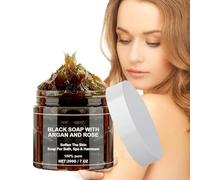 Sapone Nero Marocco con Argan e Rose,Morocco Black Soap,100% Sapone Nero Marocchino Organico,Sapone Nero Scrub Corpo Sapone,Sapone Esfoliante Saponetta Nera,Peeling Gel Doccia per Pelle Morbida