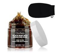 Sapone Nero Marocco con Argan e Rose,Morocco Black Soap con Guanto Esfoliante Corpo,100% Sapone Nero Marocchino Organico,Sapone Nero Scrub Corpo Sapone,Peeling Gel Doccia per Pelle Morbida