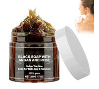 Sapone nero marocco, sapone nero con argan e rosa, sapone nero organico marocchino nero scrub per la pelle morbida, 200 g (1 pezzo)