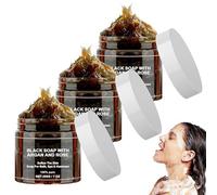 Sapone nero marocco, sapone nero con argan e rosa, sapone nero organico marocchino nero scrub per la pelle morbida, 200 g (3 pezzi)