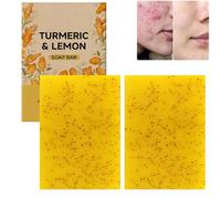 Saponetta alla curcuma e limone, barra illuminante per viso e corpo, tono della pelle uniforme, rimozione delle macchie scure, barra esfoliante rinfrescante uniforma il tono della pelle (2PCS)