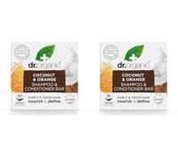 Saponetta Shampoo e Balsamo Dr Organic Cocco & Arancia, Nutriente, Per Capelli Ricci e Spessi, NUOVO, Senza Plastica, Naturale, Vegano, Cruelty-Free, Senza Parabeni e SLS, Biologico, 75g