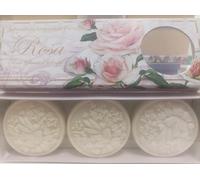 Saponificio Artigianale Fiorentino, Saponi Profumati alla Rosa, Set da 3 Pezzi, Decorati con Rilievi Floreali