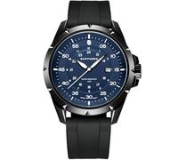 SAPPHERO Orologio rotondo da uomo, in acciaio inox, impermeabile fino a 50 m, luminoso, elegante, con datario e design analogico al quarzo, Nero Nero Blu