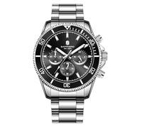 SAPPHERO Orologio rotondo da uomo, in acciaio inox, impermeabile fino a 50 m, luminoso, elegante, con datario e design analogico al quarzo, Argento Argento Nero