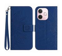 (Sapphire, Multicolor) Leather Wallet Phone Cover with Sunflower Imprint for a Certain Brand's A5 Pro 5G - Red with Wrist Strap