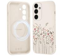 Saqmkil Cover Magnetica per Samsung Galaxy A16 5G 6,7",Compatibile con MagSafe, Custodia Fiori Aesthetic Disegni Ragazza Case, Silicone Liquido Morbido TPU Bumper Antiurto Cover per Samsung A16, Beige