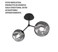 SARA-PL2 N Lampada a soffitto 2 luci solo struttura nero opaco senza vetri attacco E14