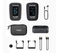 Saramonic Blink500 Pro B1 Mini microfono stereo wireless a doppio canale con custodia di ricarica, display OLED e uscita cuffie da 3,5 mm per DSLR, mirrorless e videocamere, smartphone, computer