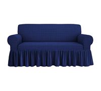 SaRani Copridivano Voila' Tessuto Bolle 2 3 4 Posti Elasticizzato Volant Salva Divano (Blu, 4 posti)