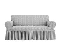 SaRani Copridivano Voila' Tessuto Bolle 2 3 4 Posti Elasticizzato Volant Salva Divano (Grigio Chiaro, 3 posti)