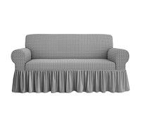 SaRani Copridivano Voila' Tessuto Bolle 2 3 4 Posti Elasticizzato Volant Salva Divano (Grigio Medio, 4 posti)