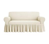 SaRani Copridivano Voila' Tessuto Bolle 2 3 4 Posti Elasticizzato Volant Salva Divano (Panna, 4 posti)