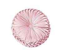 SaRani Cuscino Velluto Rotondo Pieghettato Tinta Unita 40x40cm Divano Arredo Casa (Rosa)