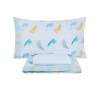 SaRani Set Lenzuola Flanella Sotto Sopra Federe 2 Piazze Matrimoniale a Fantasia Piume (Celeste)