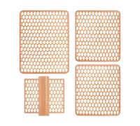 SaRani Set Tappeti Lavello 4 Pezzi Salva Lavandino Parabordo Scolapiatti Colorati Gomma (Pesca)