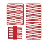 SaRani Set Tappeti Lavello 4 Pezzi Salva Lavandino Parabordo Scolapiatti Colorati Gomma (Rosso)