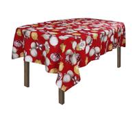 SaRani Tovaglia Da Tavola Natale Copritavolo Su Misura a Fantasia Natalizia Rosso Beige (160x280 cm, Palline rosse)