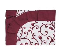 SaRani Tovaglia per Tavolo, Copritavola in Tessuto Plastificato Impermeabile a Fantasia Ghirigori, Foglie e Calle con Balza Volant Tinta Unita (6, posti, Bordeaux)