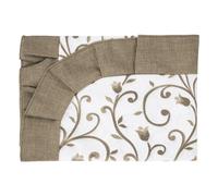 SaRani Tovaglia per Tavolo, Copritavola in Tessuto Plastificato Impermeabile a Fantasia Ghirigori, Foglie e Calle con Balza Volant Tinta Unita (12, posti, Fango)