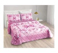 SaRani Trapunta Piumone Letto Matrimoniale Invernale Motivo con Rose e Fiocco (Rosa)