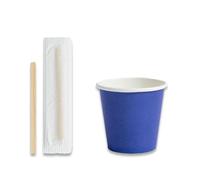 Saraoriginalshop Kit Accessori da caffè caffe cafe Eco Biodegradabili Monouso 100/150 Bicchierini Monouso 75 ml in Carta 100/150 Palette in Legno Eco 100% Riciclabili (Kit accessori caffe 150 Pz)