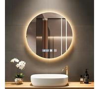Sararoom 60 cm Specchio Bagno con Luce, Specchi da parete per bagno rotondo con orologio, Anti-Fog, Dimmerabile, 3 Colori Luci, Memoria, IP44 Specchio con luci retroilluminate, HD Vetro Temperato