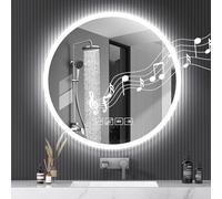 Sararoom 60cm Specchio Bagno con Luce e Bluetooth, Specchi da parete per bagno con orologio, Anti-Fog, Dimmerabile, 3 Colori di Luci, Memoria, IP44 Specchio con luci retroilluminate,HD Vetro Temperato