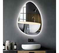 Sararoom 70×50cm Specchio Bagno con Luce, Specchi da parete per bagno Irregolare con orologio, Anti-Fog, Dimmerabile, 3 Colori Luci, Memoria, IP44 Specchio con luci retroilluminate, HD Vetro Temperato