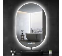 Sararoom 75×50cm Specchio Bagno con Luce, Specchi da parete per bagno rotondo con orologio, Anti-Fog, Dimmerabile, 3 Colori di Luci, Memoria, IP44 Specchio con luci retroilluminate, HD Vetro Temperato