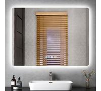Sararoom 80 × 60 cm Specchio Bagno con Luce, Specchi da parete per bagno con orologio, Anti-Fog, Dimmerabile, 3 Colori di Luci, Memoria, IP44 Specchio con luci retroilluminate, HD Vetro Temperato