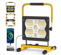 Sararoom Faro LED Ricaricabile, 100W Faretto LED Con Pannello Solare, 5 Modalità 10000mAh Lampada da Lavoro Portatile USB, Power Bank, IP65 Impermeabile per Campeggio,Cantiere,Emergenza, Pesca,Tenda