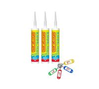 SARATOGA SIL3004, Silicone Sigillante Antimuffa Universale a Reticolazione Acetica con Formula Avanzata ad alte prestazioni,280ml con Portachiavi GM (3, Bianco)